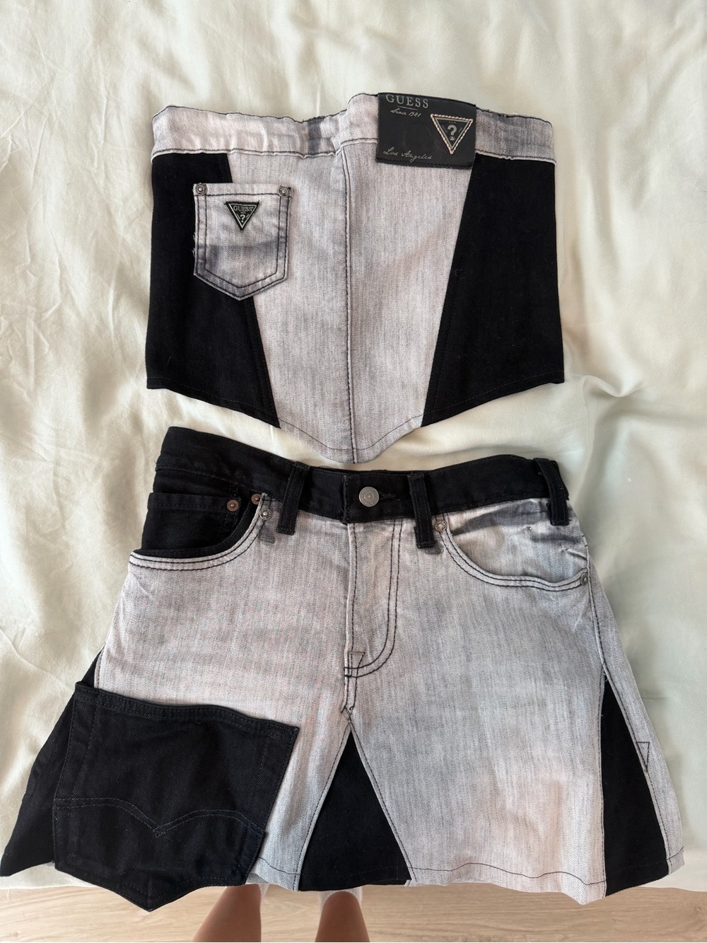 Guess Reworked Two-Tone Black and Light Gray Women’s Denim Set